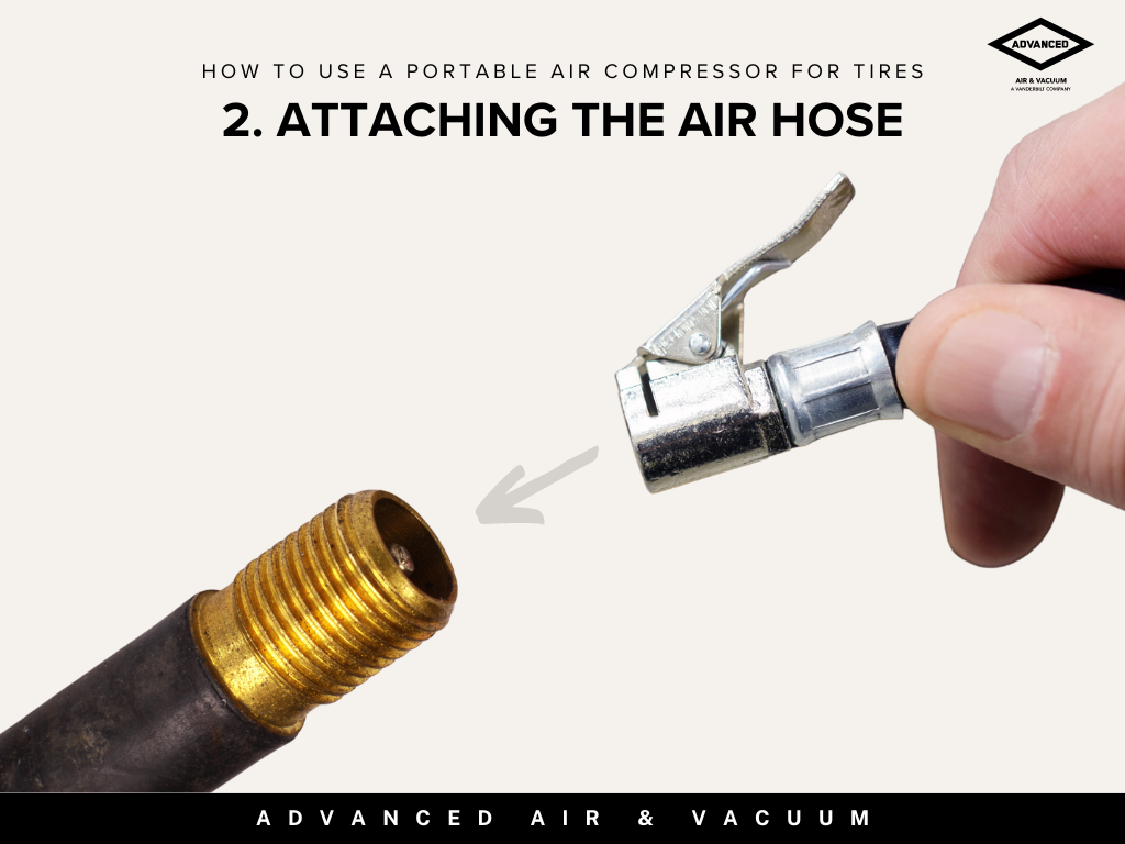 infographic shows how to attach the air hose to inflate tires